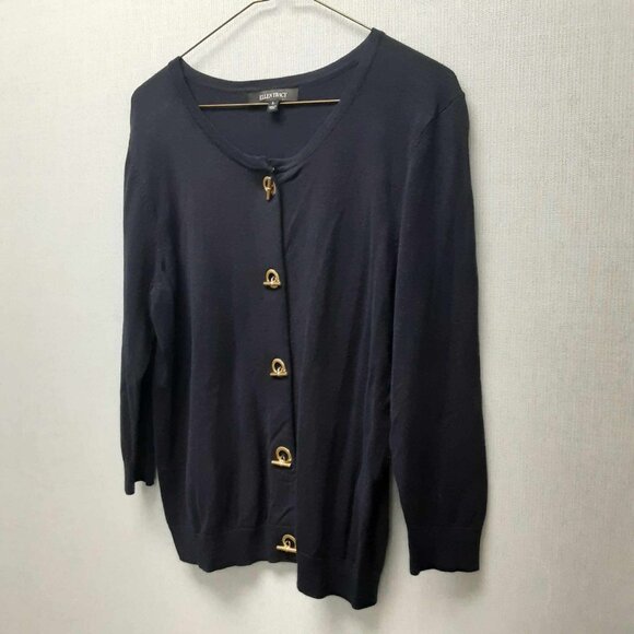 Ellen Tracy Black Cardigan with gold Toggle Closures long sleeved Size Large - Picture 3 of 8